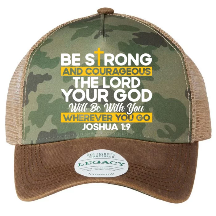 Inspirational Religious Faith Jesus God Christian Bible Verse Joshua 1:9 Cross Legacy Tie Dye Trucker Hat