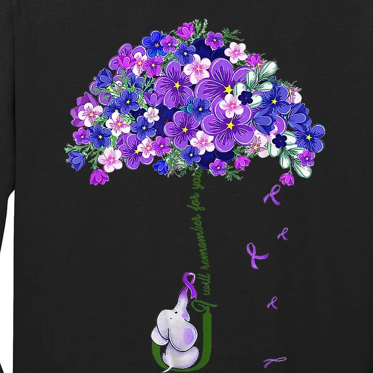 ILl Remember For You Purple Elephant AlzheimerS Tall Long Sleeve T-Shirt