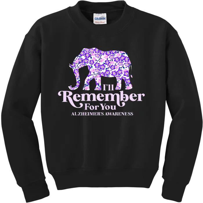 ILl Remember For You AlzheimerS Awareness Elephant Flower Kids Sweatshirt