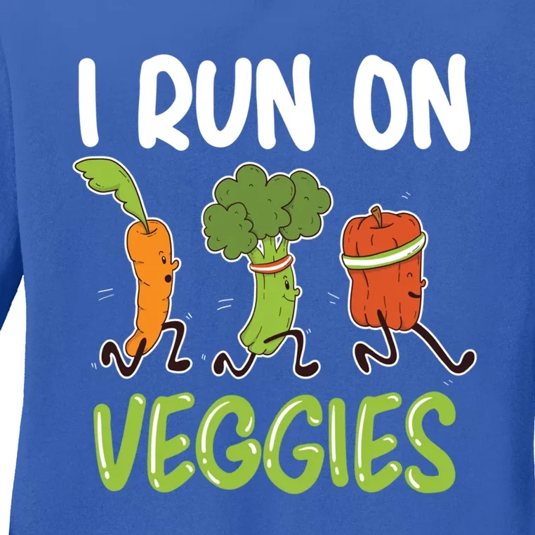 I Run For Veggies Powered By Plants Funny Vegetarian Cute Gift Ladies Long Sleeve Shirt