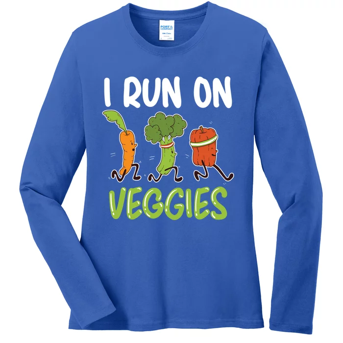 I Run For Veggies Powered By Plants Funny Vegetarian Cute Gift Ladies Long Sleeve Shirt