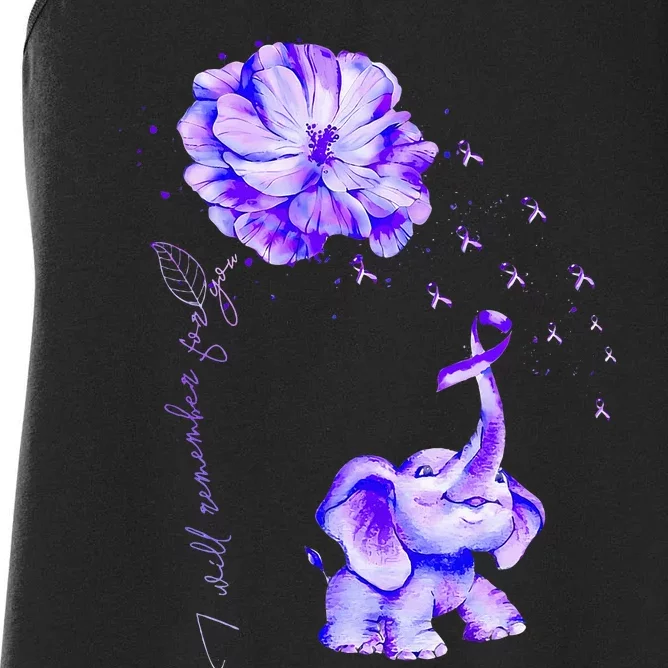 ILl Remember For You Purple Elephant AlzheimerS Awareness Women's Racerback Tank