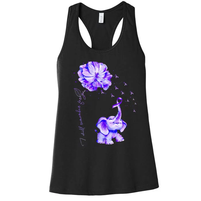 ILl Remember For You Purple Elephant AlzheimerS Awareness Women's Racerback Tank