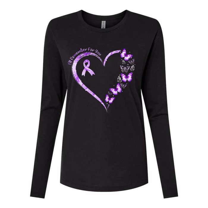 Ill Remember For You Purple Butterfly Alzheimers Awareness Womens Cotton Relaxed Long Sleeve T-Shirt