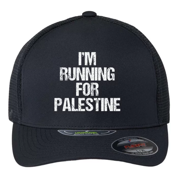 IM Running For Palestine White Letters Flexfit Unipanel Trucker Cap