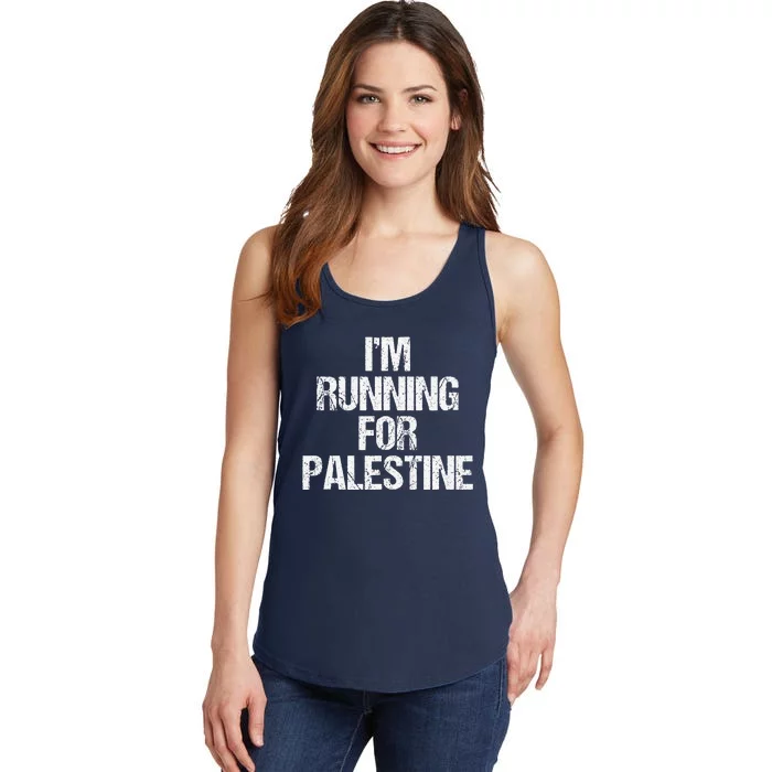 IM Running For Palestine White Letters Ladies Essential Tank