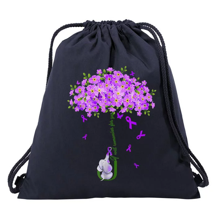 ILl Remember For You Purple Elephant AlzheimerS Awareness Drawstring Bag