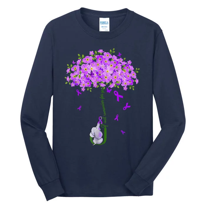 ILl Remember For You Purple Elephant AlzheimerS Awareness Tall Long Sleeve T-Shirt