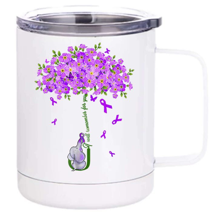 ILl Remember For You Purple Elephant AlzheimerS Awareness Front & Back 12oz Stainless Steel Tumbler Cup