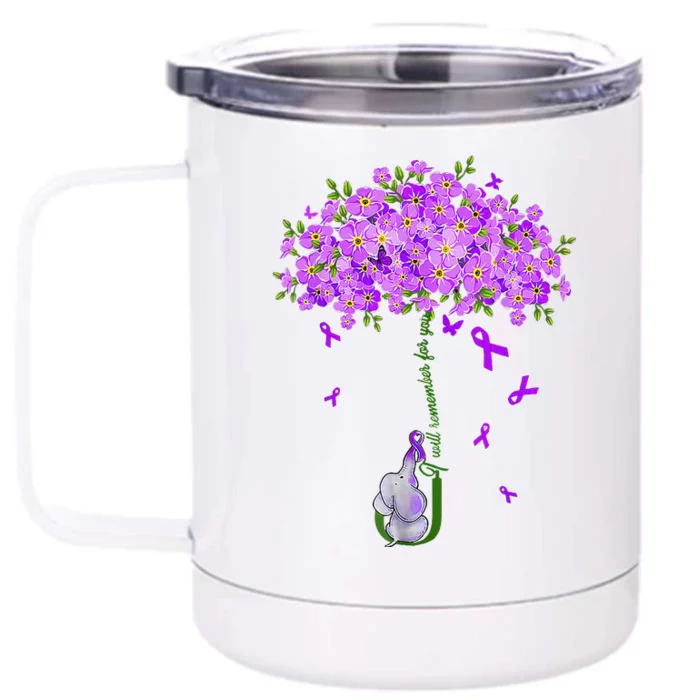 ILl Remember For You Purple Elephant AlzheimerS Awareness Front & Back 12oz Stainless Steel Tumbler Cup