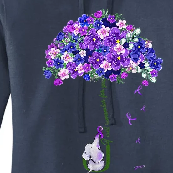 ILl Remember For You Purple Elephant AlzheimerS Awareness Women's Pullover Hoodie