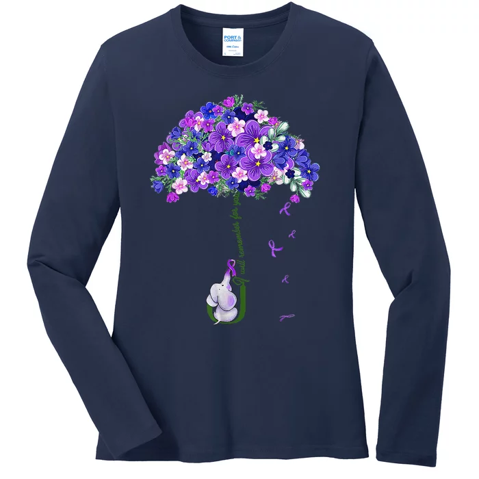 ILl Remember For You Purple Elephant AlzheimerS Awareness Ladies Long Sleeve Shirt