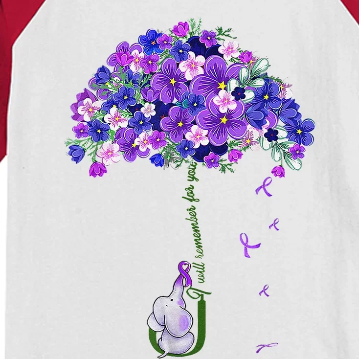 ILl Remember For You Purple Elephant AlzheimerS Awareness Kids Colorblock Raglan Jersey