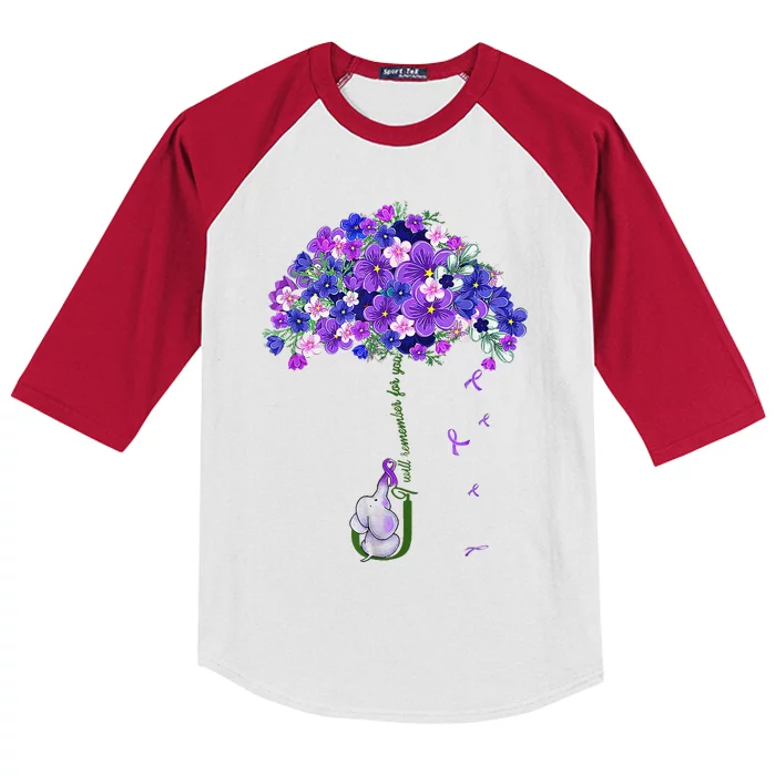 ILl Remember For You Purple Elephant AlzheimerS Awareness Kids Colorblock Raglan Jersey