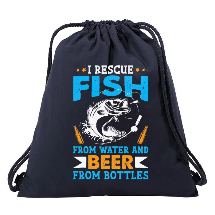 I Rescue Fish From Water And Beer From Bottles Fisherman Drawstring Bag