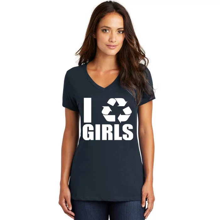 I Recycle Girls Funny Women's V-Neck T-Shirt