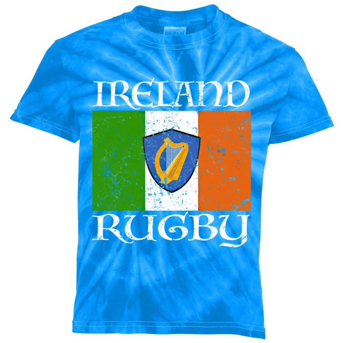 Ireland Rugby Gift Vintage Irish Flag Rugby Fan Gift Idea Kids Tie-Dye T-Shirt