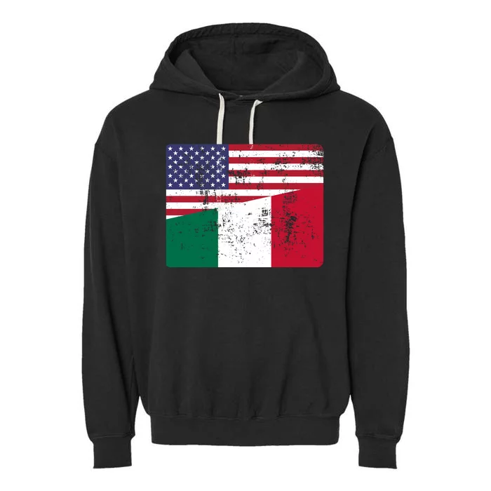 ITALIAN ROOTS Half American Flag USA ITALY FLAG Garment-Dyed Fleece Hoodie