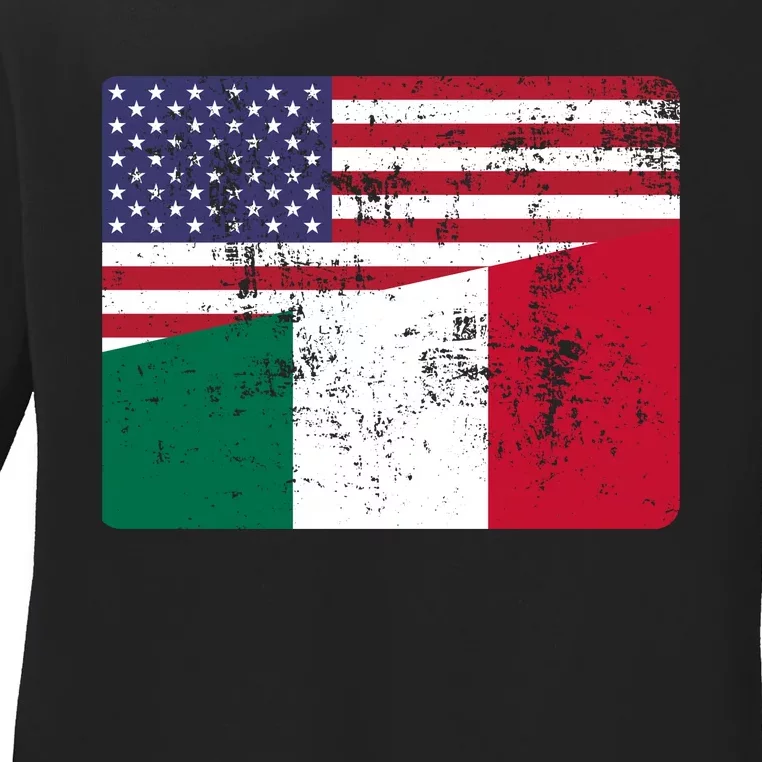 ITALIAN ROOTS Half American Flag USA ITALY FLAG Ladies Long Sleeve Shirt