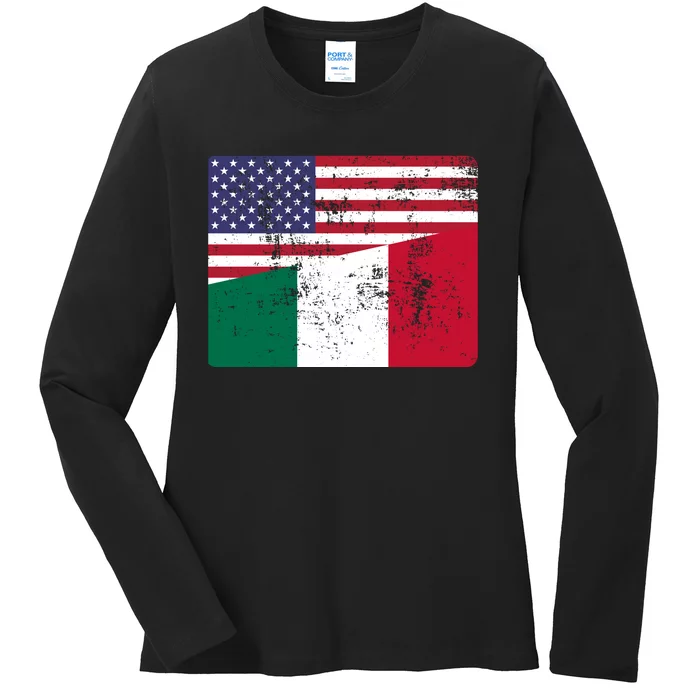 ITALIAN ROOTS Half American Flag USA ITALY FLAG Ladies Long Sleeve Shirt