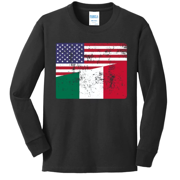 ITALIAN ROOTS Half American Flag USA ITALY FLAG Kids Long Sleeve Shirt