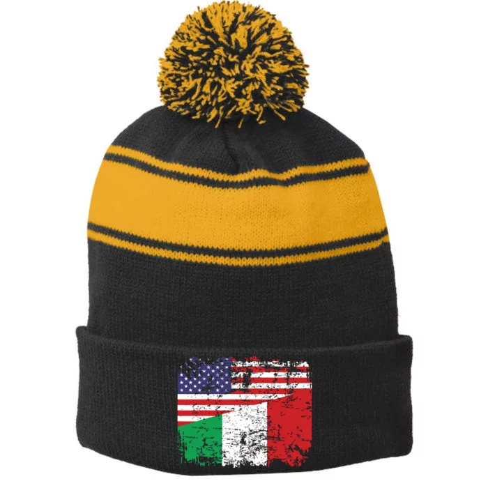 ITALIAN ROOTS Half American Flag USA ITALY FLAG Stripe Pom Pom Beanie