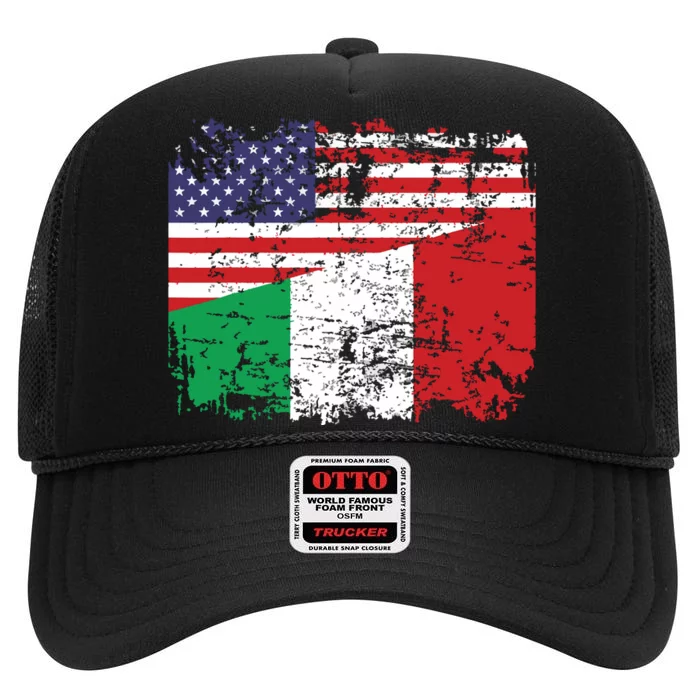 ITALIAN ROOTS Half American Flag USA ITALY FLAG High Crown Mesh Trucker Hat