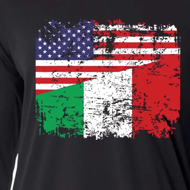 ITALIAN ROOTS Half American Flag USA ITALY FLAG Cooling Performance Long Sleeve Crew