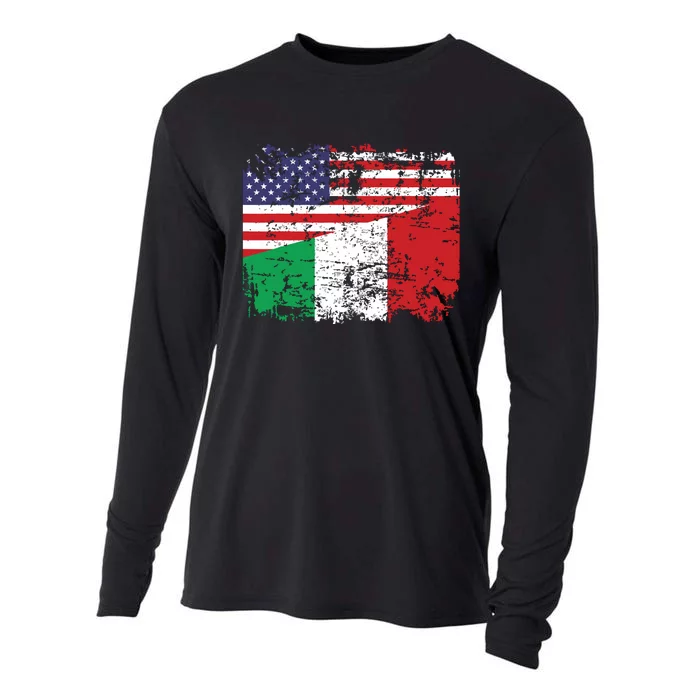 ITALIAN ROOTS Half American Flag USA ITALY FLAG Cooling Performance Long Sleeve Crew