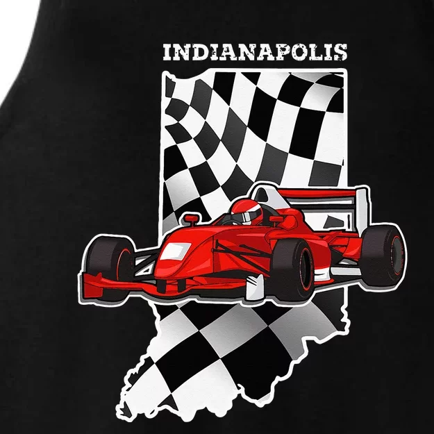 IndyCar Racing Indianapolis Map Checkered Flag Racer Ladies Tri-Blend Wicking Tank