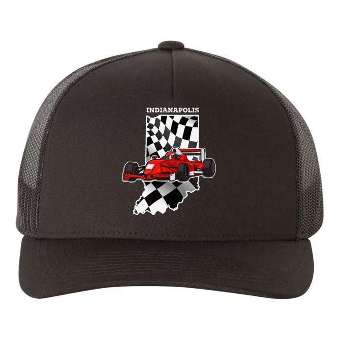 IndyCar Racing Indianapolis Map Checkered Flag Racer Yupoong Adult 5-Panel Trucker Hat