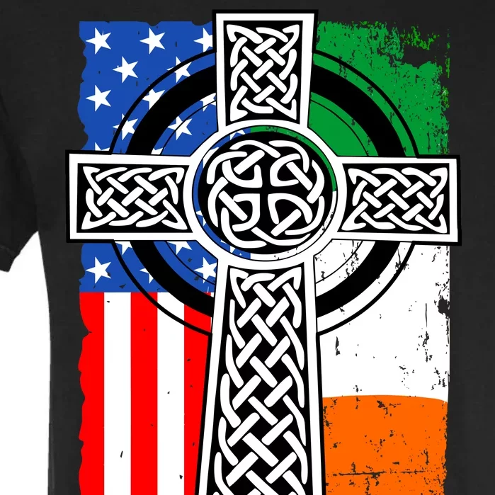 Irish American USA Flag Celtic Cross St Patrick's Day Garment-Dyed Heavyweight T-Shirt