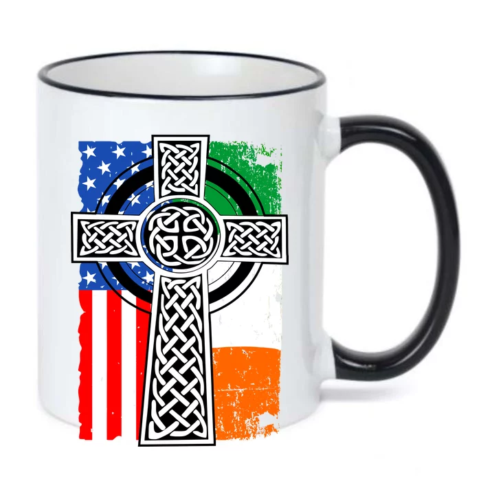 Irish American USA Flag Celtic Cross St Patrick's Day Black Color Changing Mug