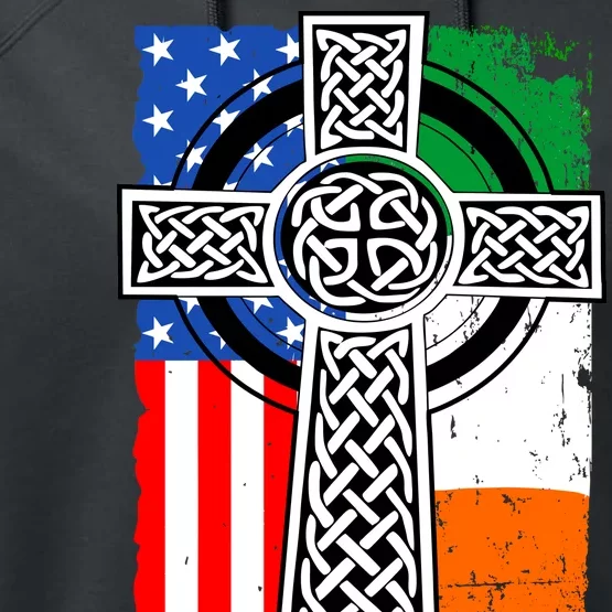 Irish American USA Flag Celtic Cross St Patrick's Day Performance Fleece Hoodie