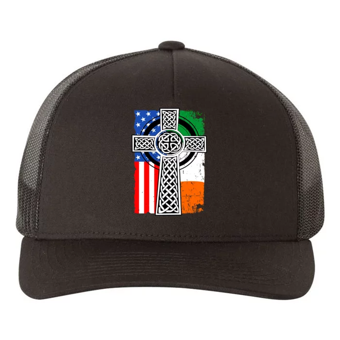 Irish American USA Flag Celtic Cross St Patrick's Day Yupoong Adult 5-Panel Trucker Hat