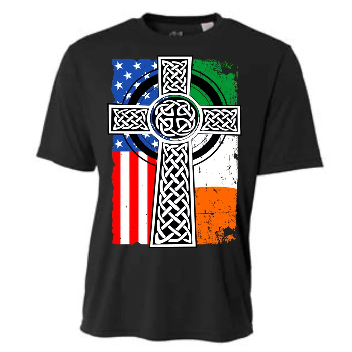 Irish American USA Flag Celtic Cross St Patrick's Day Cooling Performance Crew T-Shirt