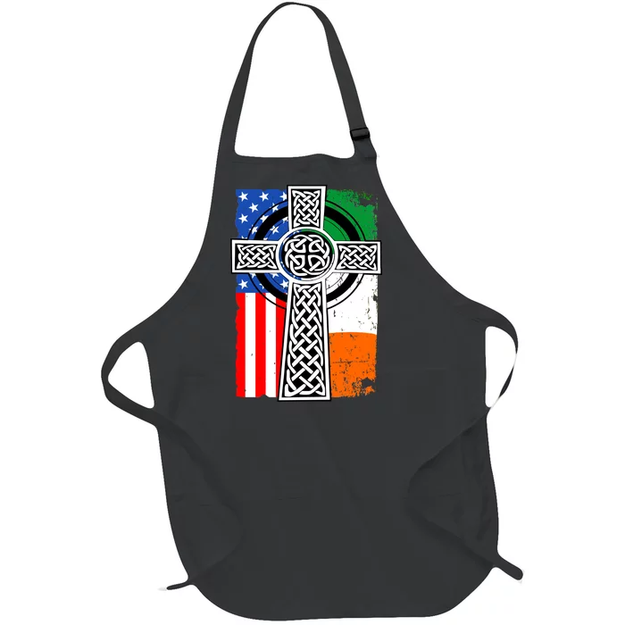 Irish American USA Flag Celtic Cross St Patrick's Day Full-Length Apron With Pocket