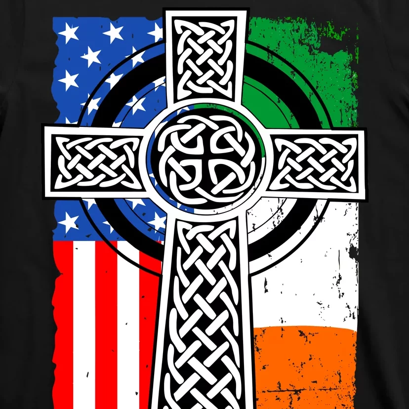 Irish American USA Flag Celtic Cross St Patrick's Day T-Shirt