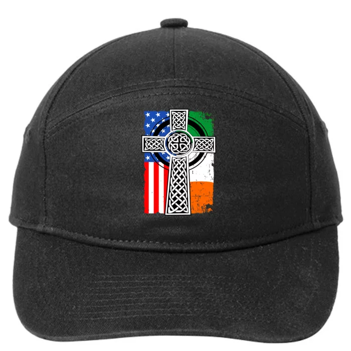 Irish American USA Flag Celtic Cross St Patrick's Day 7-Panel Snapback Hat