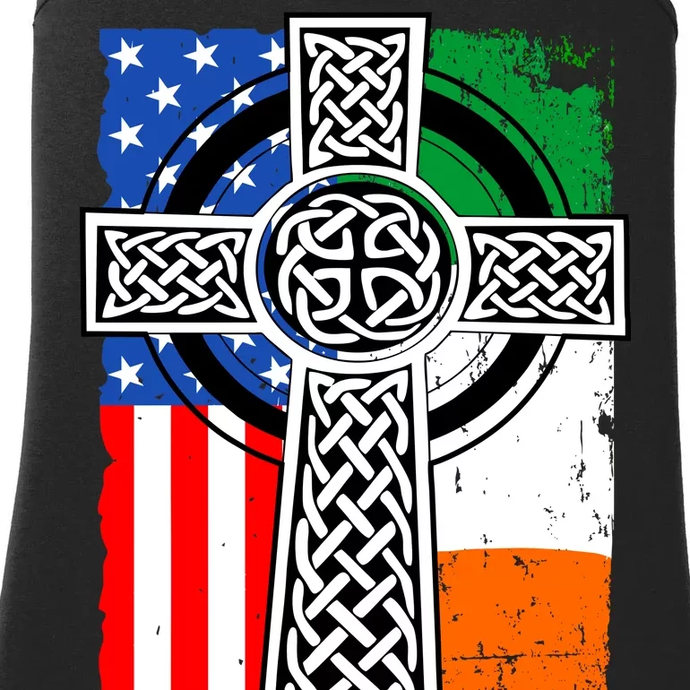 Irish American USA Flag Celtic Cross St Patrick's Day Ladies Essential Tank