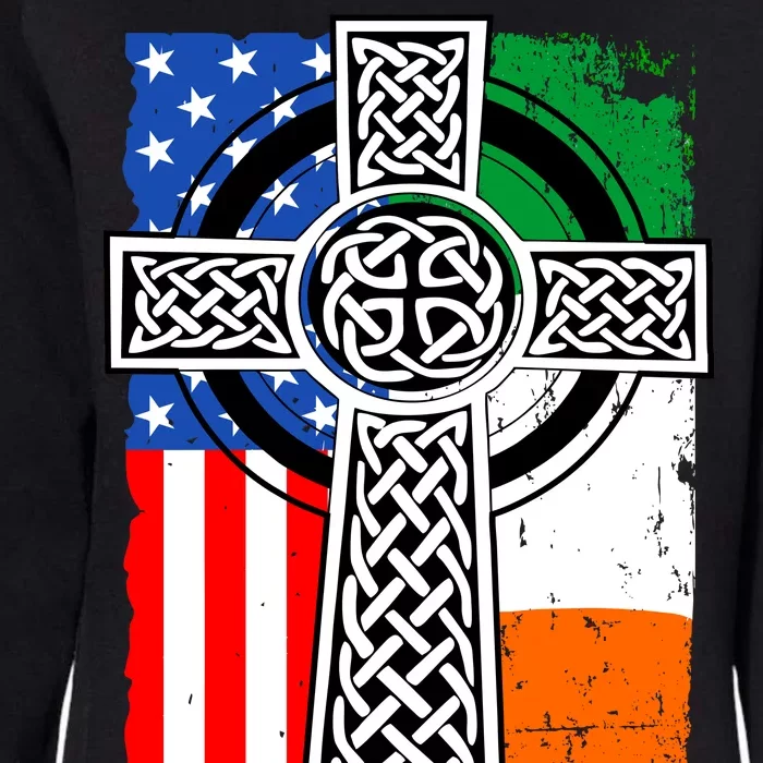 Irish American USA Flag Celtic Cross St Patrick's Day Womens California Wash Sweatshirt