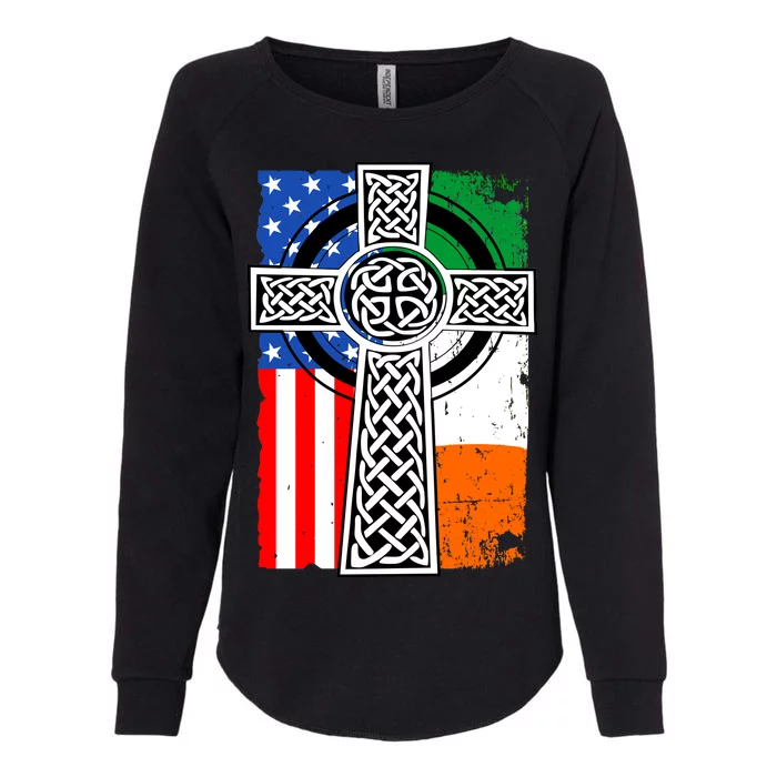 Irish American USA Flag Celtic Cross St Patrick's Day Womens California Wash Sweatshirt