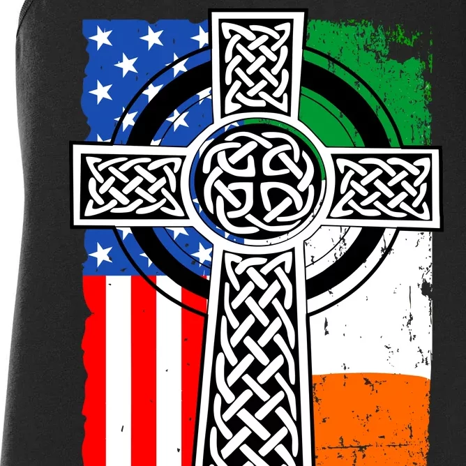 Irish American USA Flag Celtic Cross St Patrick's Day Women's Racerback Tank