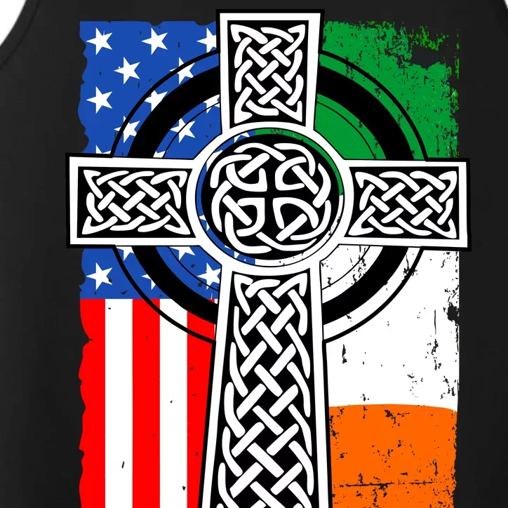 Irish American USA Flag Celtic Cross St Patrick's Day Performance Tank