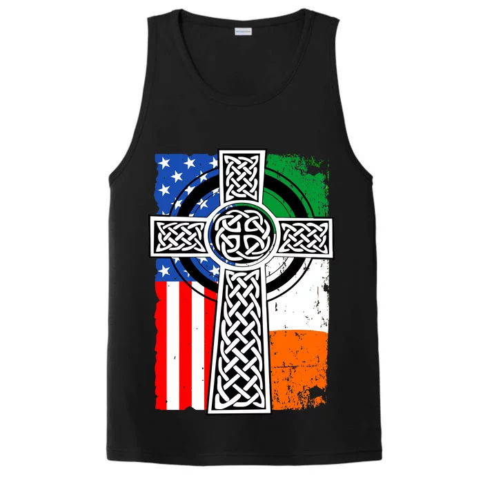 Irish American USA Flag Celtic Cross St Patrick's Day Performance Tank