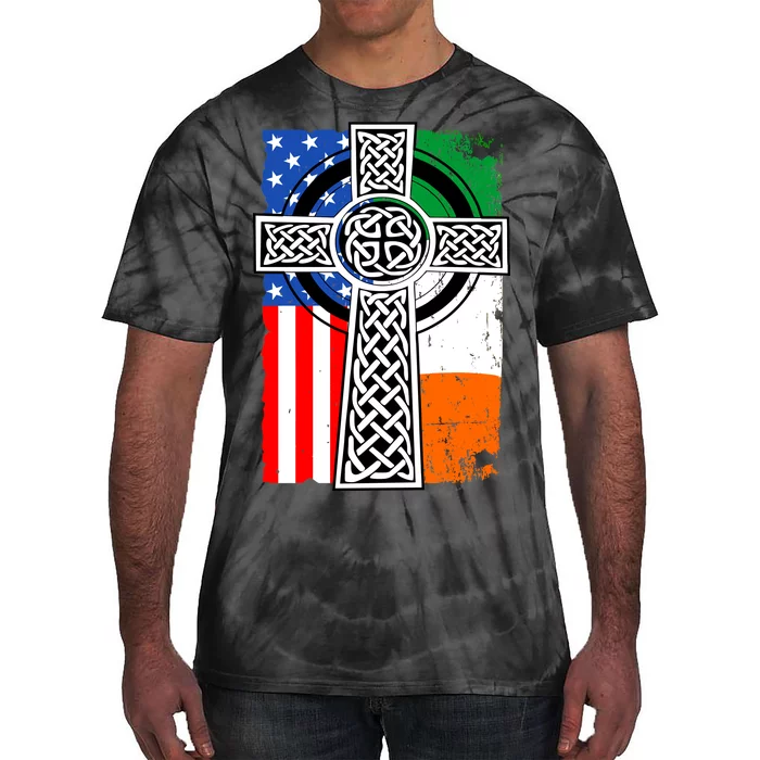 Irish American USA Flag Celtic Cross St Patrick's Day Tie-Dye T-Shirt