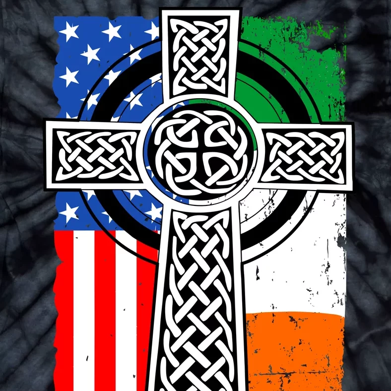 Irish American USA Flag Celtic Cross St Patrick's Day Tie-Dye T-Shirt