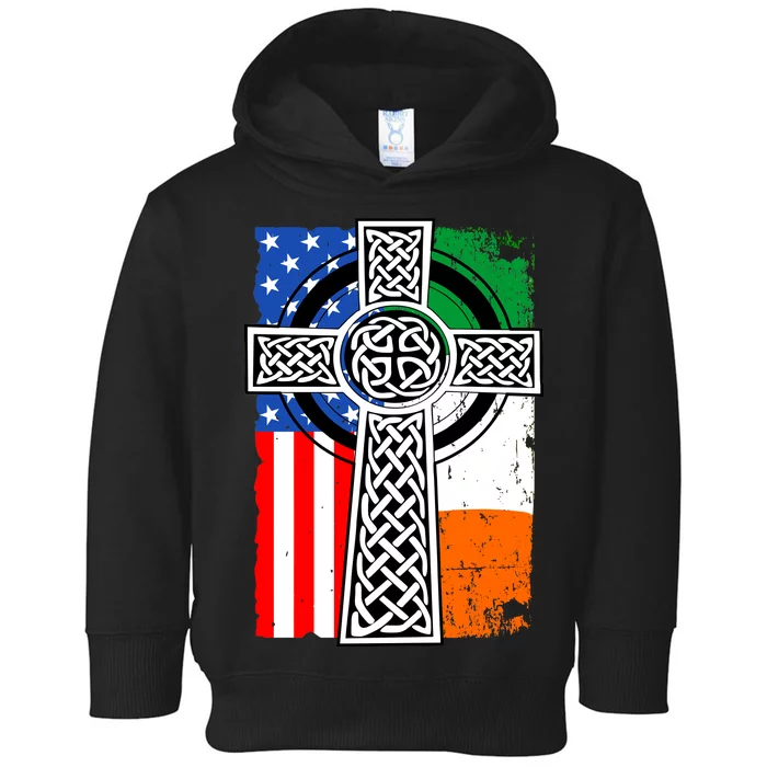 Irish American USA Flag Celtic Cross St Patrick's Day Toddler Hoodie