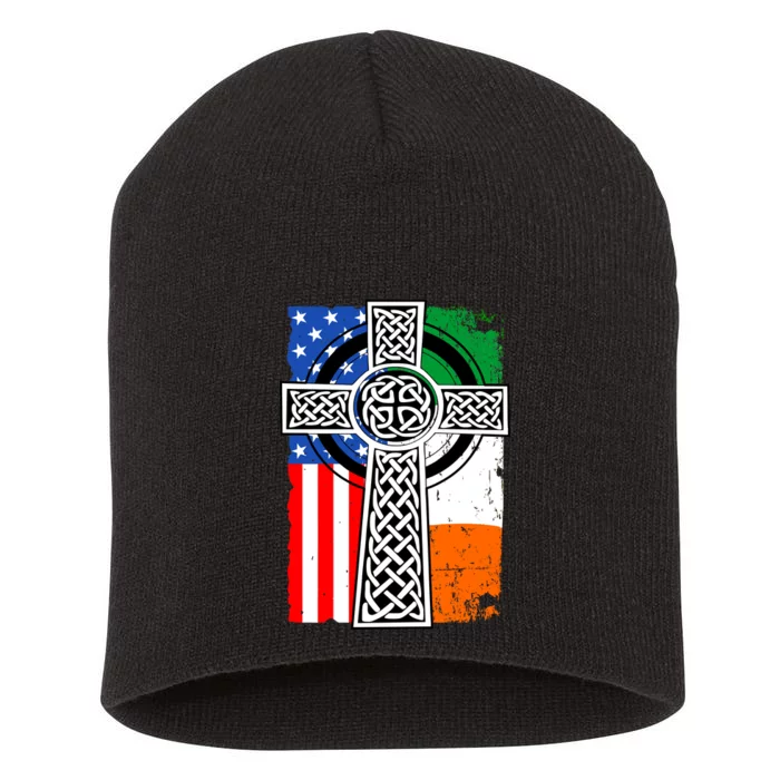 Irish American USA Flag Celtic Cross St Patrick's Day Short Acrylic Beanie