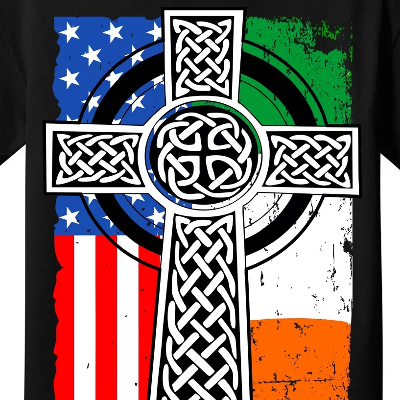 Irish American USA Flag Celtic Cross St Patrick's Day Kids T-Shirt